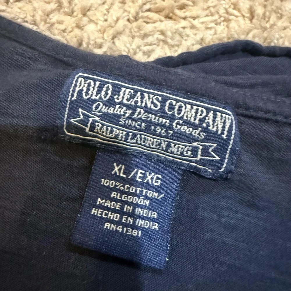 Polo Jeans Company Ralph Lauren Shirt‎ Womens XL Navy Blue Tie Neck Long Sleeve